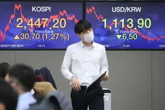 Bảng chỉ số chứng khoán tại Seoul, Hàn Quốc. (Ảnh minh họa. Yonhap/TTXVN)