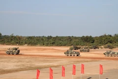 Hệ thống tên lửa phòng không triển khai vào vị trí. (Ảnh: Thu Phương/TTXVN)