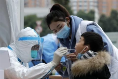 Nhân viên y tế lấy mẫu xét nghiệm COVID-19 tại Thành Đô, tỉnh Tứ Xuyên, Trung Quốc. (Ảnh: THX/TTXVN)