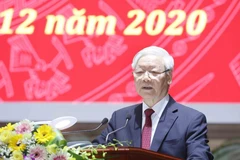 Tổng Bí thư, Chủ tịch nước Nguyễn Phú Trọng, Trưởng Ban Chỉ đạo Trung ương về phòng, chống tham nhũng phát biểu kết luận hội nghị. (Ảnh: Phương Hoa/TTXVN)