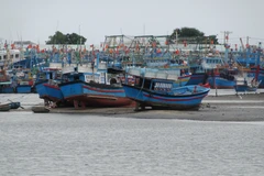 Luồng vào cảng cá Cà Ná bị bồi lấp gây khó khăn cho tàu thuyền ra vào. (Ảnh: Nguyễn Thành/TTXVN)