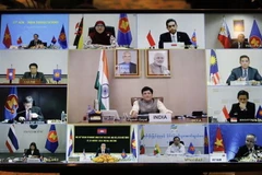 Các điểm cầu ASEAN và Ấn Độ tham dự hội nghị. (Ảnh: Trần Việt/TTXVN)