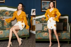 Hồ Ngọc Hà gửi lời chào tháng 8 với set đồ họa tiết hoa hướng dương