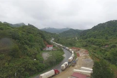 Xe nông sản ùn ứ dài trên Quốc lộ 1A lên cửa khẩu quốc tế Hữu Nghị, Lạng Sơn. (Ảnh: Quang Duy/TTXVN)