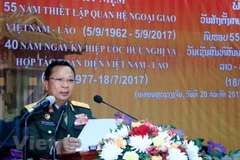 Bộ trưởng Quốc phòng Lào Chansamone Chanyalath. (Ảnh: Phạm Kiên/Vietnam+)