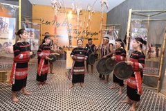 Các nghệ nhân dân gian đến từ Tây Nguyên trình diễn Cồng chiêng tại Hà Nội. (Ảnh: CTV/Vietnam+)