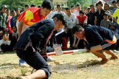 Trò chơi đẩy gậy. (Nguồn: TTXVN)