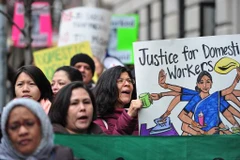 Biểu tình ở trước lãnh sự Ấn Độ tại New York sau vụ bà Khobragade bị cáo buộc đối xử tàn tệ với người giúp việc (Nguồn: AFP)