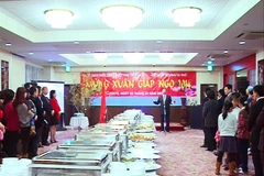 Đại sứ Đoàn Xuân Hưng gửi lời chúc ấm áp đầu năm đến bà con kiều bào Việt ở Nhật Bản. (Ảnh: Hữu Thắng/Vietnam+)