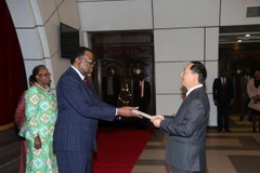 Đại sứ Vũ Văn Dũng trình Quốc thư lên Tổng thống Namibia Hage Geingob. (Ảnh: Mạnh Hùng/Vietnam+)