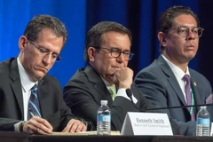 Trưởng đoàn đàm phán Mexico, Bộ trưởng Kinh tế Ildefonso Guajardo Villarreal (giữa) tại vòng tái đàm phán thứ nhất Hiệp định NAFTA ở Washington D.C. ngày 16/8. (Nguồn: AFP/TTXVN)