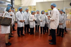 Đoàn các đại sứ ASEAN chụp ảnh lưu niệm với các quan chức thành phố Parma và lãnh đạo Cosmoproject. (Ảnh: Quang Thanh/Vietnam+)