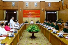 Ủy viên Bộ Chính trị, Bí thư Thành ủy Thành phố Hà Nội Hoàng Trung Hải phát biểu tại hội nghị. (Ảnh: An Đăng/TTXVN)