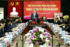 Chủ tịch nước Trần Đại Quang phát biểu kết luận buổi làm việc. (Ảnh: Nhan Sáng/TTXVN)