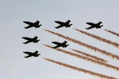 Máy bay Albatross L-39 trình diễn tại Triển lãm hàng không Iran diễn ra ở Kish ngày 16/11/3016. (Nguồn: AFP/TTXVN)