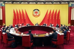 Chủ tịch Ủy ban toàn quốc Chính hiệp Trung Quốc Du Chính Thanh chủ trì hội nghị tại Bắc Kinh ngày 23/2. (Nguồn: THX/TTXVN)