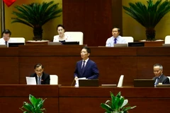 Bộ trưởng Bộ Công thương Trần Tuấn Anh giải trình ý kiến của đại biểu Quốc hội về dự án Luật quản lý ngoại thương. (Ảnh: An Đăng/TTXVN)