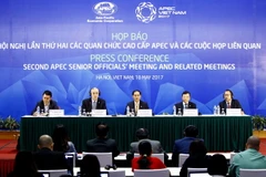 Họp báo thông báo kết quả Hội nghị quan chức cao cấp lần hai và các quan chức cao cấp APEC và các cuộc họp liên quan. (Ảnh: An Đăng/TTXVN) 