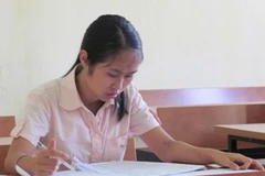 Thí sinh làm bài thi môn Văn tại Hội đồng thi Học viện Ngoại giao. (Ảnh: Phạm Mai/Vietnam+).