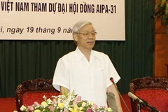 Chủ tịch Quốc hội Nguyễn Phú Trọng phát biểu tại Hội nghị. (Ảnh: Trí Dũng/TTXVN)