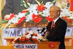 Chủ tịch Quốc hội Việt Nam, Chủ tịch Đại hội đồng AIPA-31 Nguyễn Phú Trọng đọc Diễn văn khai mạc. (Ảnh: Trí Dũng/TTXVN)