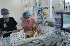 Cặp song sinh Trúc Nhi - Diệu Nhi được chăm sóc tích cực tại Bệnh viện Nhi đồng Thành phố Hồ chí Minh. (Ảnh: Đinh Hằng/TTXVN)