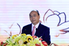 Thủ tướng Nguyễn Xuân Phúc phát biểu tại lễ kỷ niệm. (Ảnh: Thống Nhất/TTXVN)