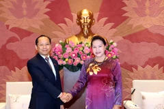 Trong ảnh: Chủ tịch Quốc hội Nguyễn Thị Kim Ngân tiếp Đại sứ Đặc mệnh toàn quyền Vương quốc Campuchia tại Việt Nam Chay Navuth đến chào xã giao. (Ảnh: Trọng Đức/TTXVN)