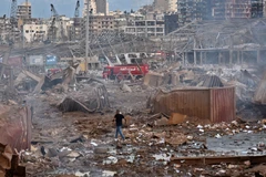 Hiện trường vụ nổ kinh hoàng ở Beirut. (Nguồn: AP)