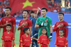 U23 Việt Nam nỗ lực tập luyện trước trận gặp U3 Jordan. (Ảnh: Hoàng Linh/TTXVN)