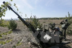 Binh sỹ Ukraine trong buổi diễn tập quân sự tại vùng Kiev ngày 2/10. (Nguồn: Reuters/TTXVN)