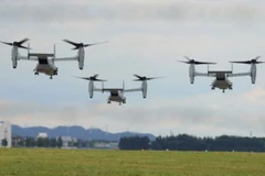 Máy bay V-22 Osprey của Mỹ cất cánh từ căn cứ không quân Yokota ở Tokyo ngày 6/6. (Nguồn: Kyodo/TTXVN)