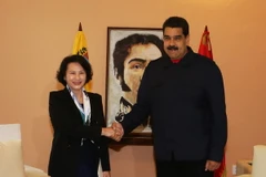 Chủ tịch Quốc hội Nguyễn Thị Kim Ngân hội kiến Tổng thống Venezuela Nicolas Maduro. (Ảnh: Trọng Đức/TTXVN)