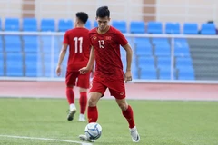 Tiền đạo Tiến Linh tại buổi tập của U22 Việt Nam trước trận gặp U22 Brunei. (Ảnh: Hoàng Linh/TTXVN)