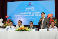 Đoàn Chủ tịch Đại hội thành lập Hội Bảo vệ quyền tác phẩm điện ảnh và phim truyền hình Việt Nam. (Nguồn: Bộ Văn hóa, Thể thao và Du lịch)