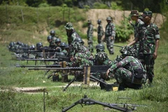 Binh sỹ Indonesia tham gia một cuộc diễn tập tại Banda Aceh ngày 11/6/2019. (Ảnh: AFP/TTXVN)