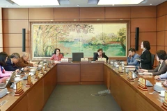 Đoàn đại biểu Quốc hội thành phố Hà Nội thảo luận ở tổ. (Ảnh Doãn Tấn/TTXVN)