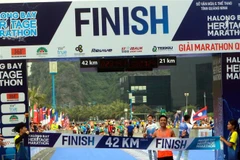 Vận động viên Hà Văn Nhật về nhất ở nội dung 42km nam. (Ảnh: Đức Hiếu/TTXVN)