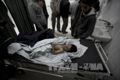 Thi thể một nạn nhân vụ oanh tạc của Israel xuống Dải Gaza ngày 24/12. AFP/ TTXVN