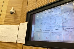 Bản đồ phạm vi quản lý đất sân bay Miếu Môn được công bố tại hội nghị chiều 27/8/2019. (Ảnh: Hoàng Dương/TTXVN)