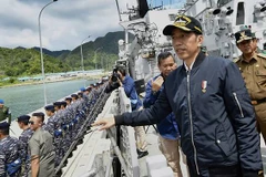 Tổng thống Indonesia Joko Widodo thăm quần đảo Natuna. (Nguồn: AFP)