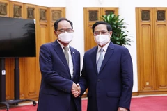 Thủ tướng Phạm Minh Chính tiếp Đại sứ Hàn Quốc Park No Wan. (Ảnh: Dương Giang/TTXVN)
