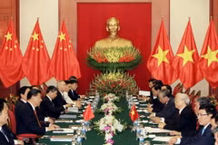 Tổng Bí thư Nguyễn Phú Trọng hội đàm với Tổng Bí thư, Chủ tịch nước Trung Quốc Tập Cận Bình. (Ảnh: Phạm Kiên/TTXVN)