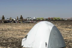 Mảnh vỡ máy bay Nga A321 tại hiện trường vụ rơi máy bay ở Wadi el-Zolmat, bán đảo Sinai, Ai Cập ngày 1/11. (Nguồn: AFP/TTXVN)