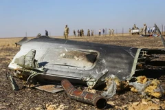 Mảnh vỡ máy bay A321 tại hiện trường vụ rơi ở Hassana thuộc thành phố Arish, phía bắc Ai Cập ngày 1/11. (Nguồn: THX/TTXVN)