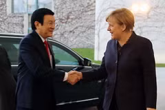 Chủ tịch nước Trương Tấn Sang gặp Thủ tướng Cộng hòa Liên bang Đức Angela Merkel. (Ảnh: Nguyễn Khang/TTXVN)