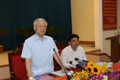 Tổng Bí thư Nguyễn Phú Trọng phát biểu tại buổi làm việc với Ban Thường vụ Tỉnh ủy Nghệ An. (Ảnh: Trí Dũng/TTXVN)