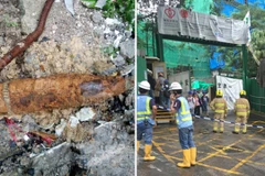 Vật thể nghi là bom được phát hiện ở bệnh viện Queen Mary. (Ảnh: Apple Daily)