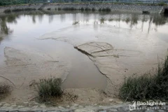 Vị trí đường ống thông từ hồ lắng của Công ty cấp nước Nghệ An chảy ra hồ điều hòa Cửa Nam. (Nguồn: Báo Nghệ An)