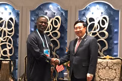 Phó Thủ tướng, Bộ trưởng Ngoại giao Phạm Bình Minh gặp Chánh văn phòng Tổng thống Liberia Nathaniel F.McGill. (Ảnh: TTXVN)
